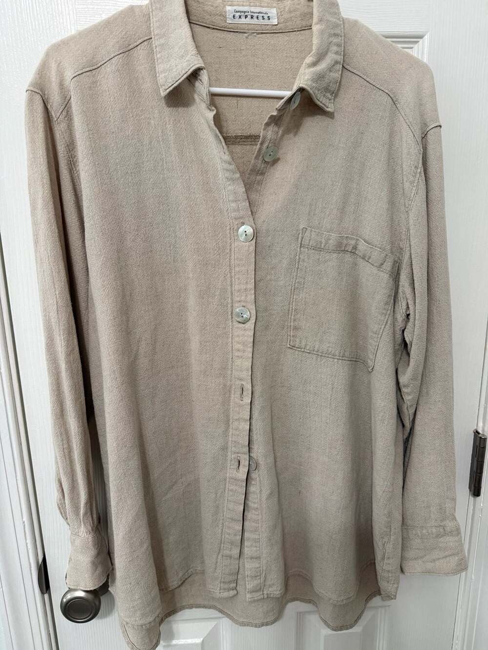 Compagnie Internationale Express Button Down Shirt Tan Long Sleeve